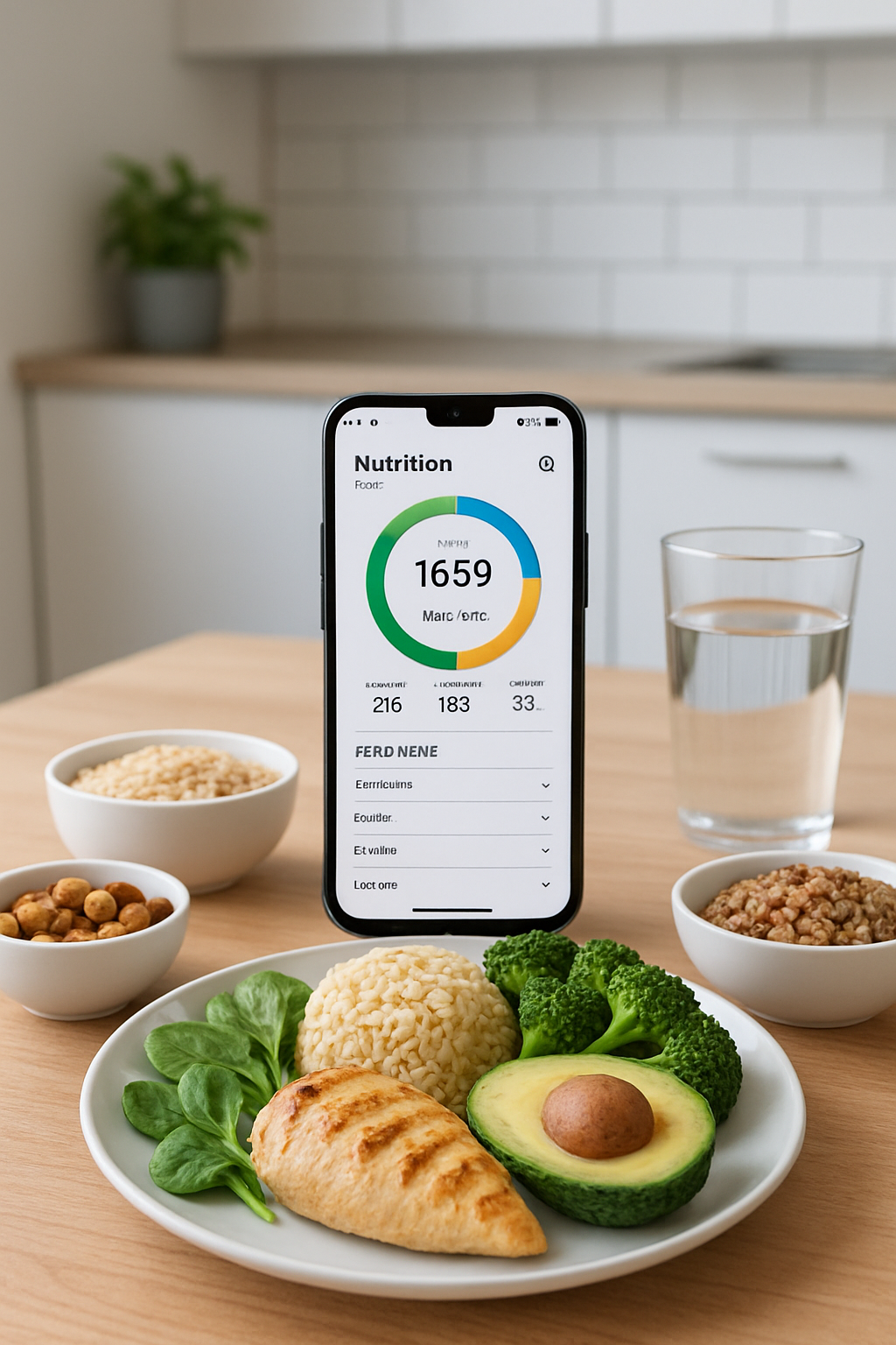 A smartphone displaying the SnapEat AI nutrition tracker app analyzing a photo of a healthy meal with salmon and vegetables