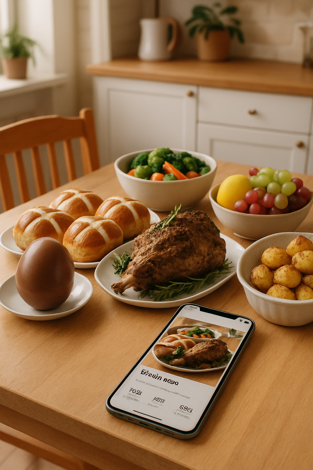 A user taking a photo of their healthy Easter meal with the SnapEat AI smart food tracker app on their phone.
