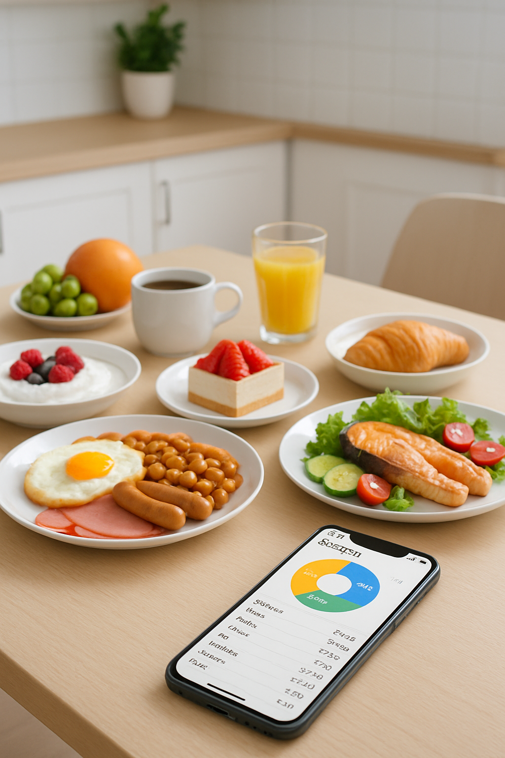 A person using the SnapEat AI nutrition app to scan a weekend brunch meal of pancakes and fruit.