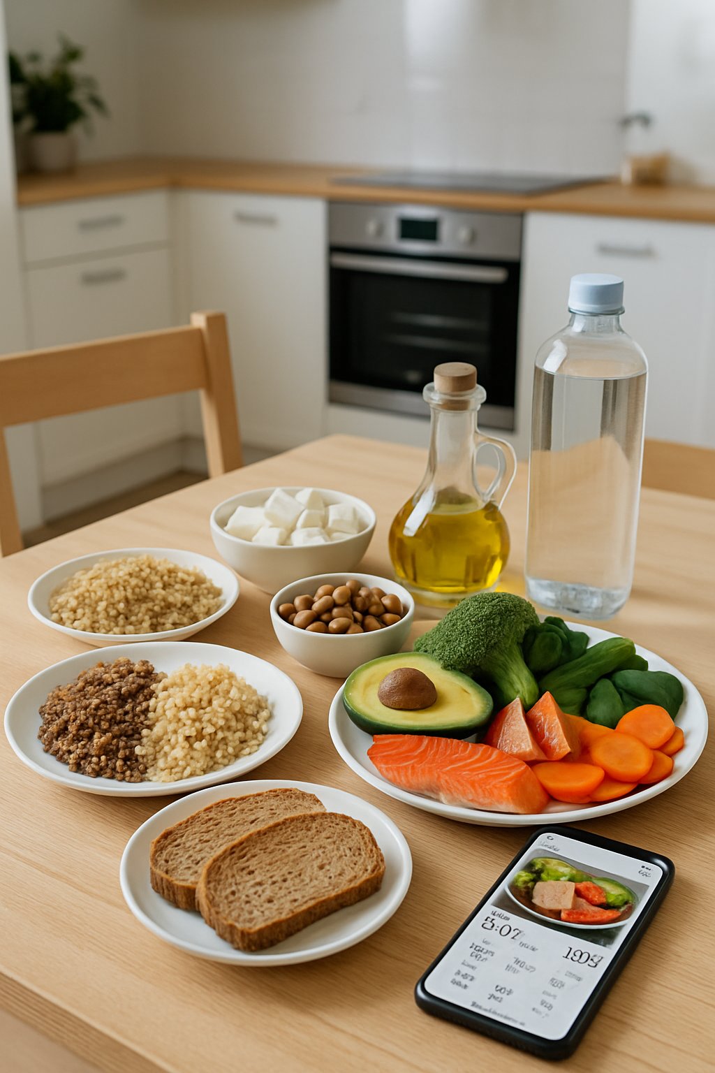 A phone showing the SnapEat AI meal tracking app, illustrating an NCT DREAM-inspired health journey with a balanced meal.