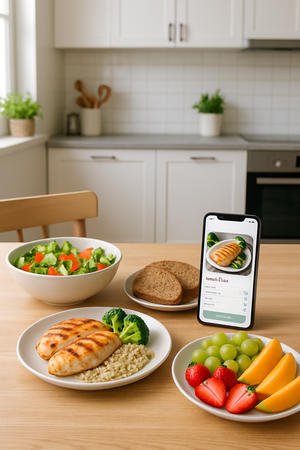 A smartphone showing the SnapEat AI nutrition challenge app, analyzing a photo of a healthy meal and providing actionable nutrition insights.