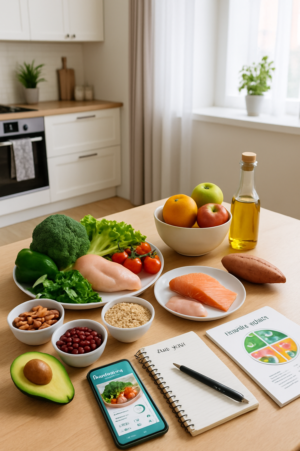 A healthy meal being analyzed by the SnapEat AI nutrition app on a smartphone, with an inspirational overlay.