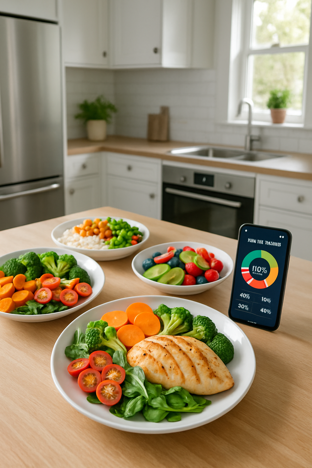 A smartphone showing the SnapEat AI app interface analyzing a healthy meal with salmon and vegetables.