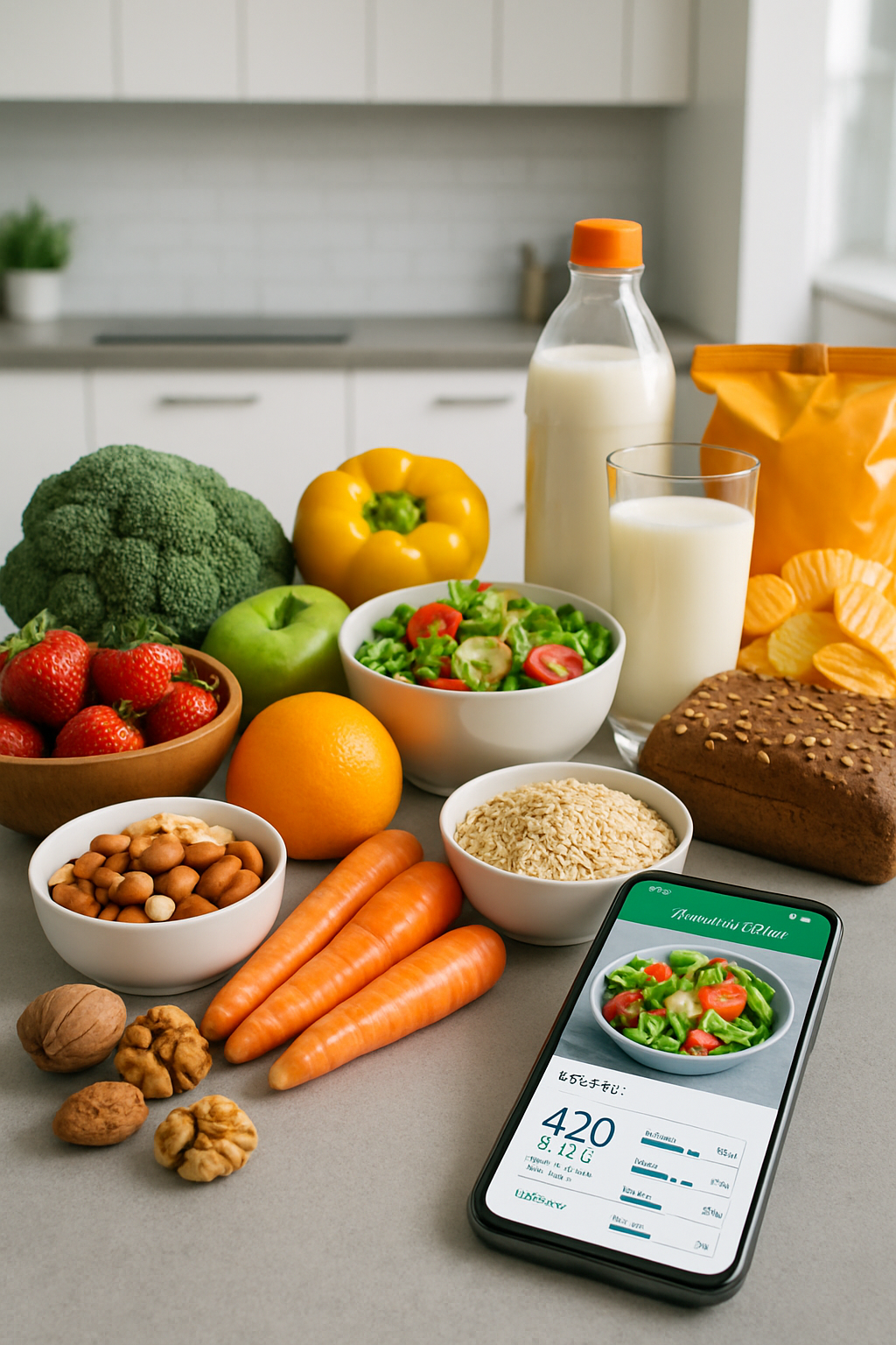 Conceptual art of a person's health identity being revealed through AI nutrition analysis on a smartphone.