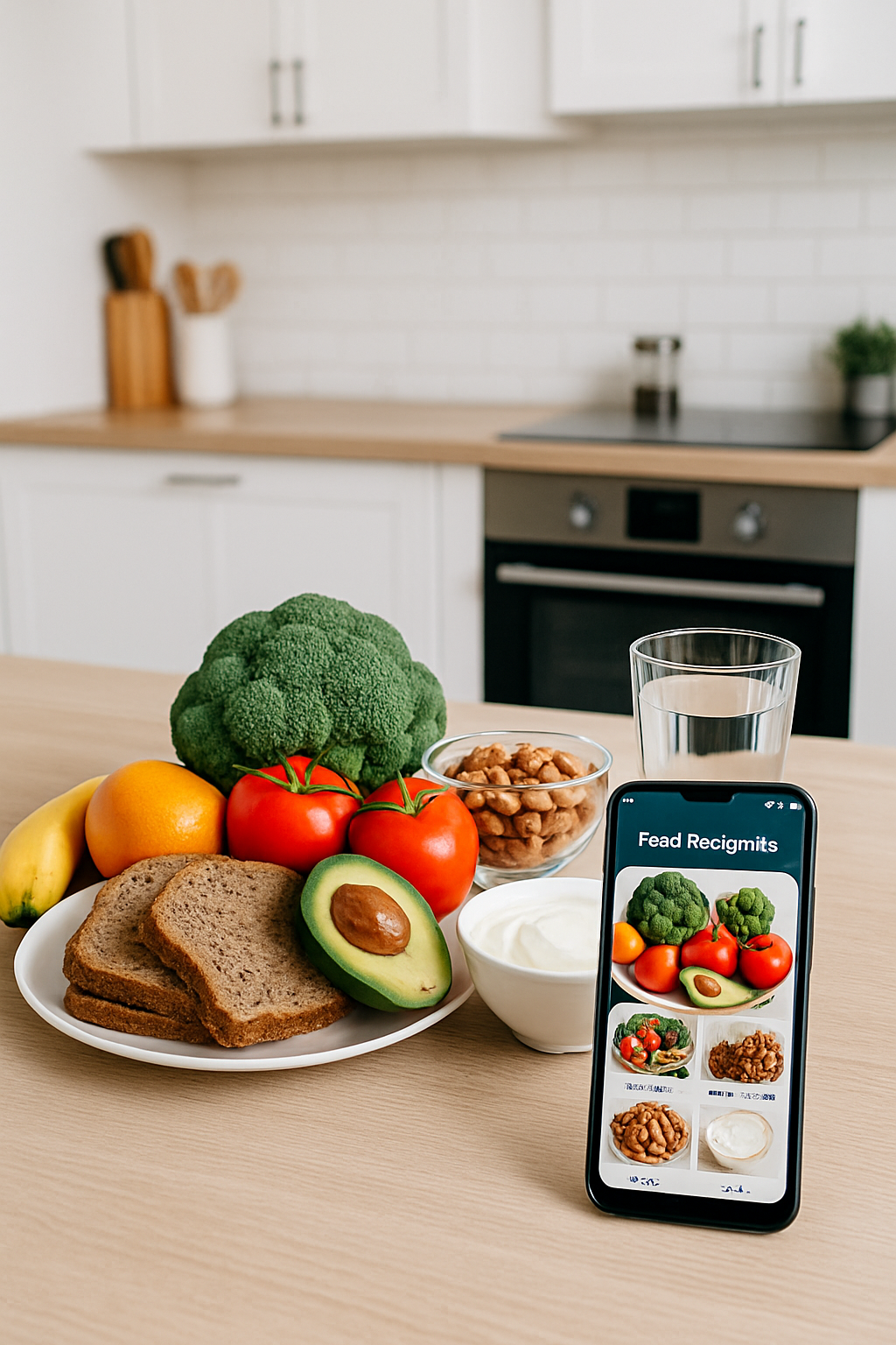 A person using the SnapEat AI nutrition tracking app on their phone to scan a healthy meal of salad and chicken.
