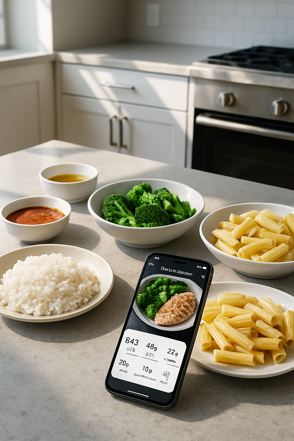 A smartphone showing the SnapEat AI food tracking app interface after analyzing a photo of a healthy meal with salmon and vegetables.