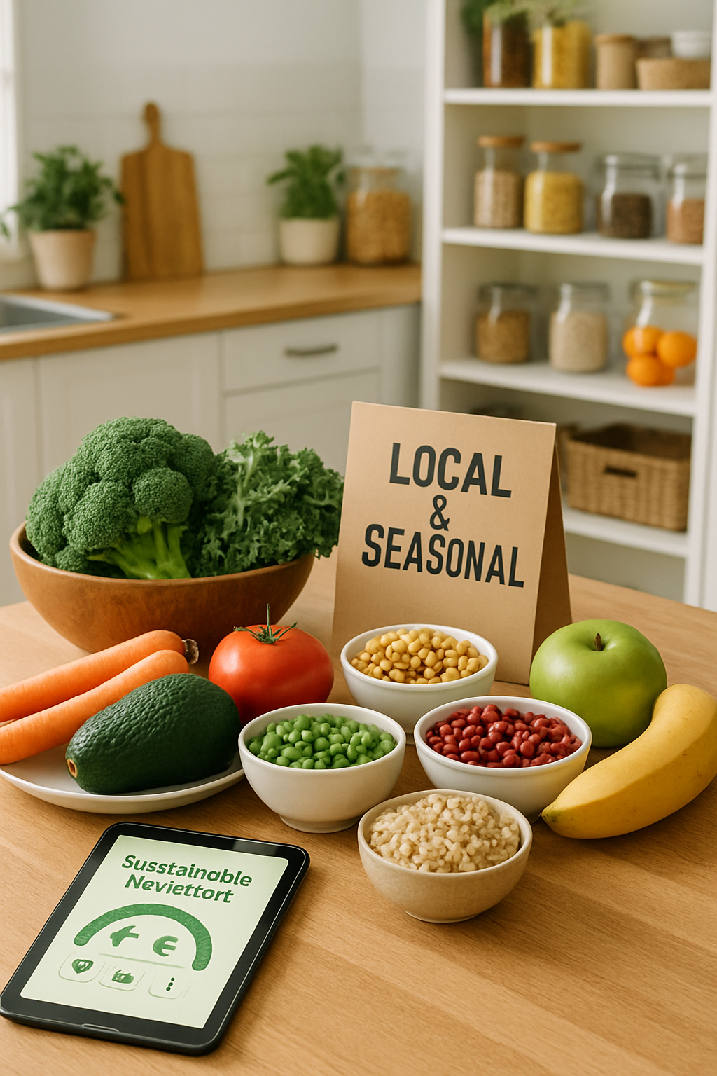 A vibrant, planet-friendly meal on a plate, symbolizing a sustainable and eco-friendly diet for Earth Day.