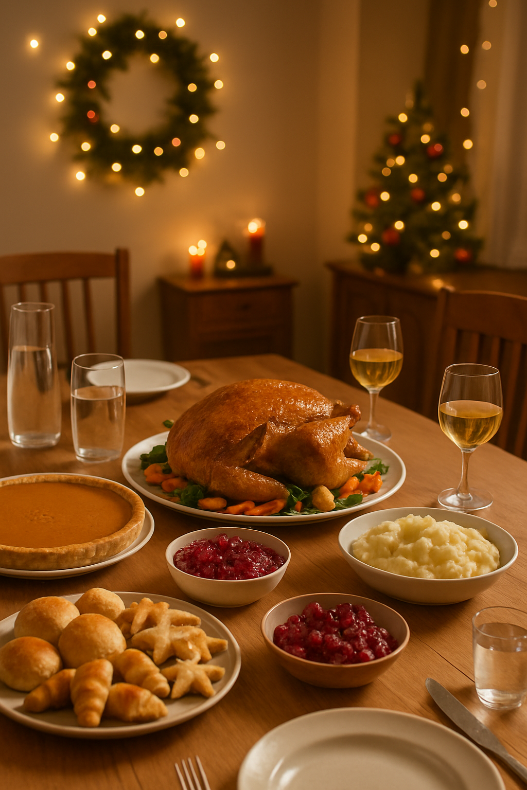 A smartphone using an AI food tracker app to scan a plate of holiday food like turkey and vegetables.