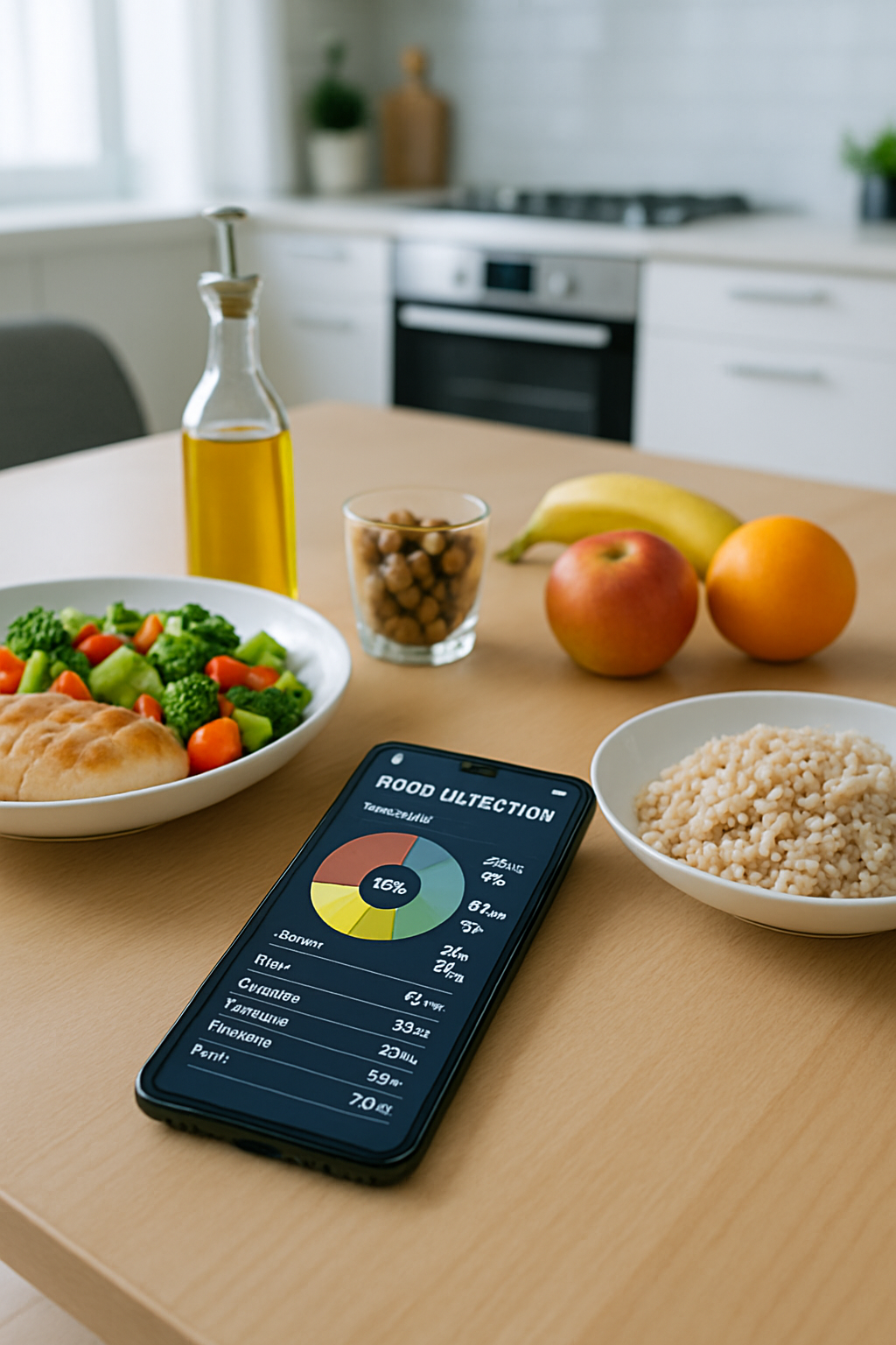 A man smiling while using a smart food tracking app on his phone, celebrating men's health on #diadelhombre
