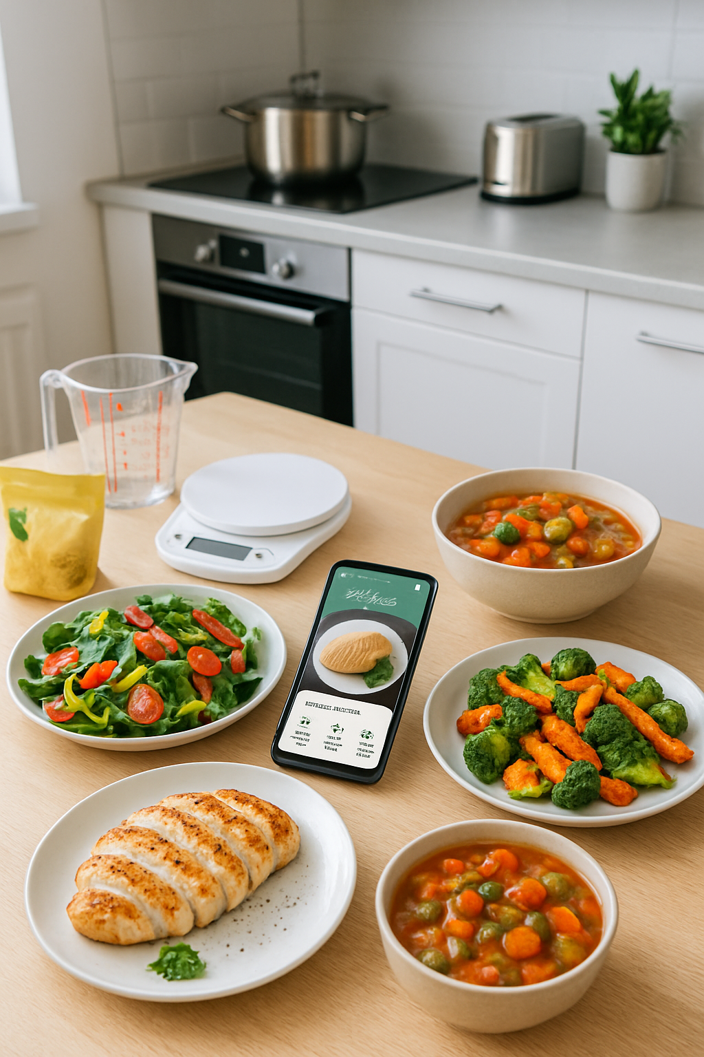 A smartphone displaying the SnapEat AI app, which tracks food by photo, next to a manual entry nutrition tracker.