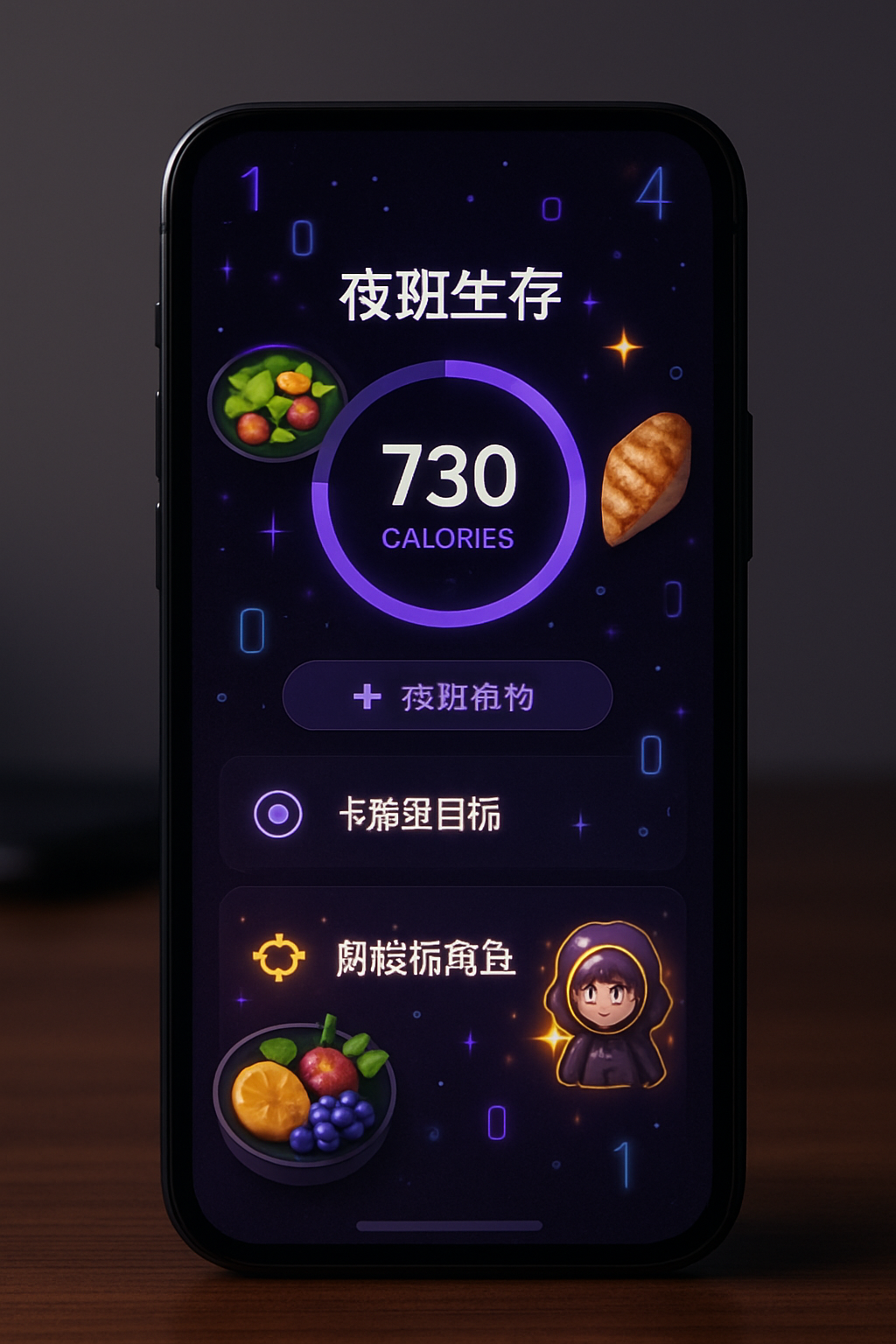 Smartphone screen showing the SnapEat AI app interface, featuring a FNAF-themed design for calorie tracking.