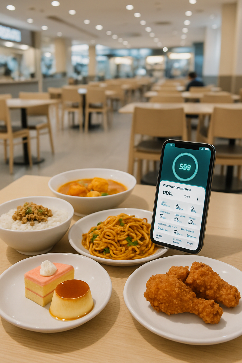 A person using the SnapEat AI calorie counter app to analyze a #promomakangajian meal of nasi lemak on their smartphone.