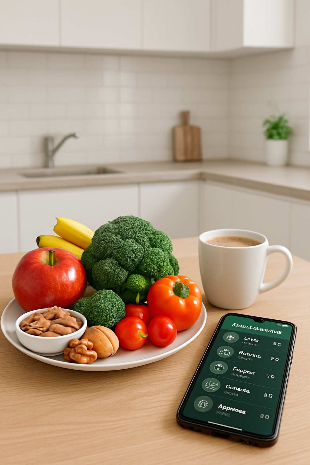 A smartphone displaying the SnapEat AI app, analyzing a meal photo with detailed nutrition info.