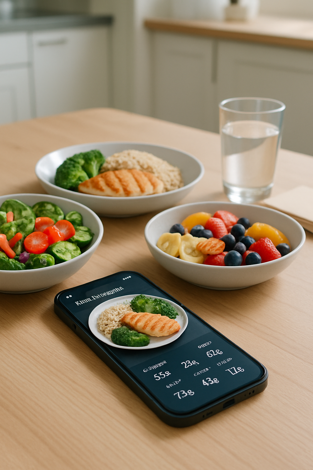 A smartphone displaying the SnapEat AI food coach app analyzing a healthy meal of salmon and vegetables.