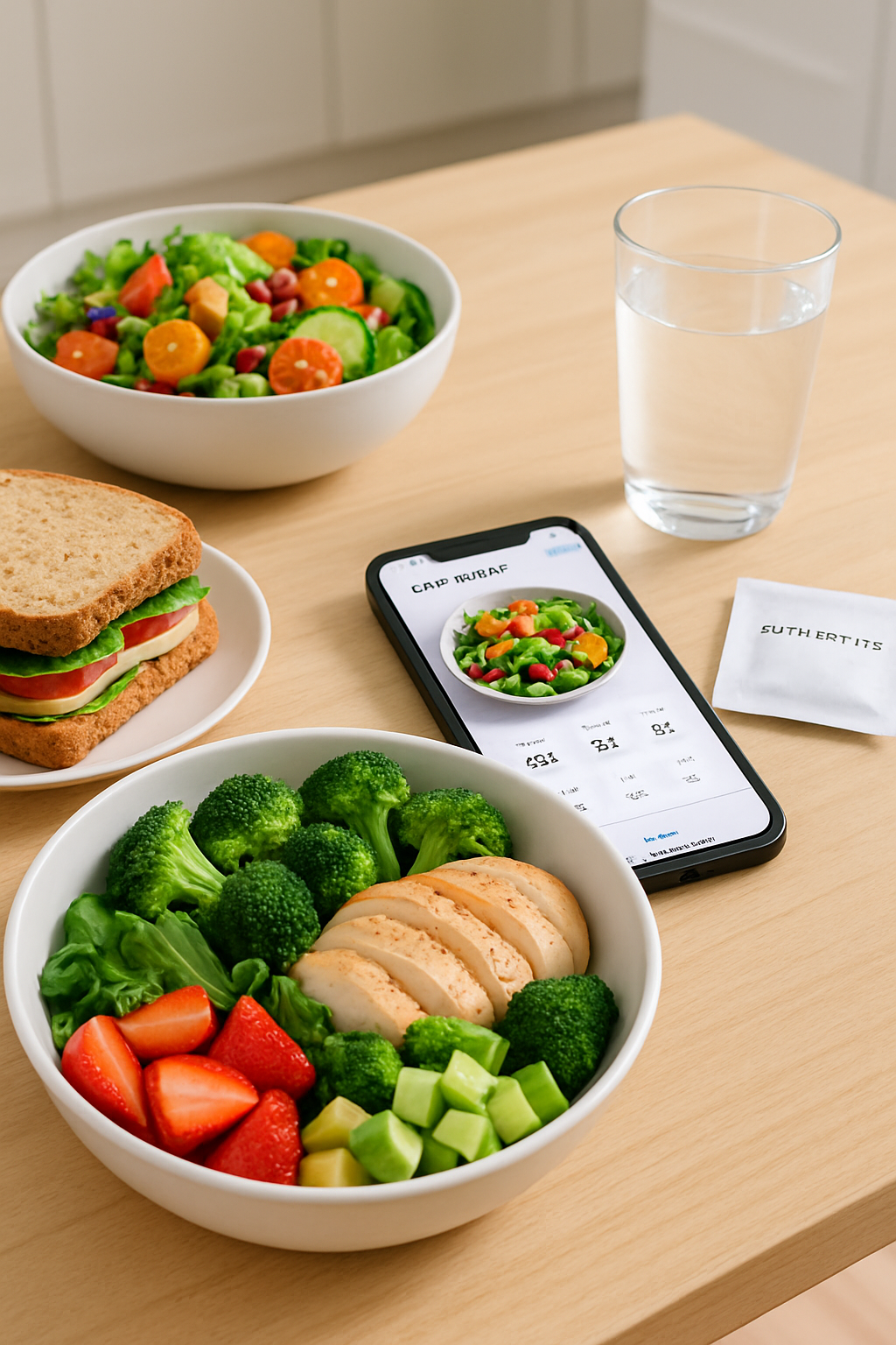 A person using the SnapEat AI food tracker app to log a healthy meal for the #bayern Fitness Challenge.