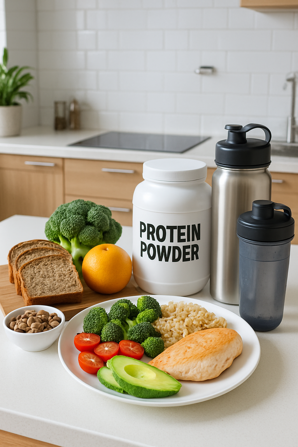 Athlete using the SnapEat AI nutrition tracker app on their phone with a healthy meal in the background.