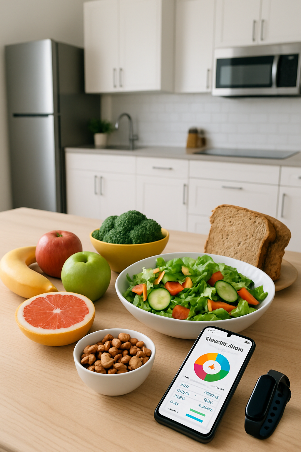 A smartphone screen displays the SnapEat AI nutrition tracker app analyzing a photo of a healthy salad.