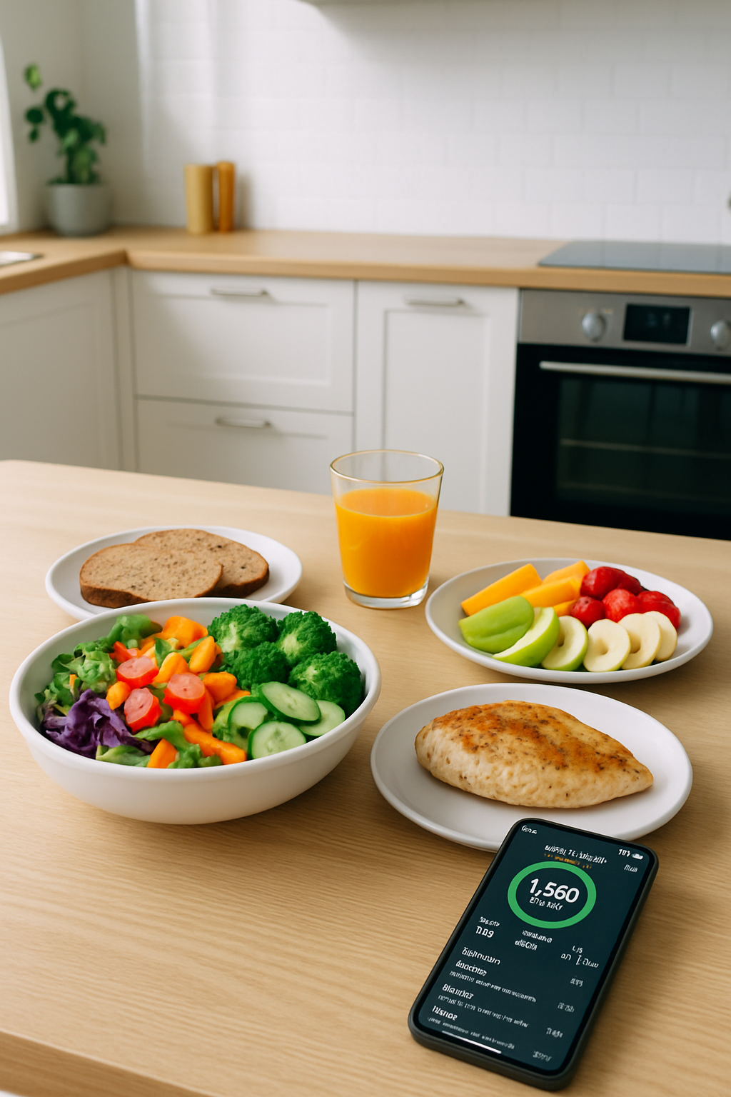 A smartphone showing SnapEat AI’s interface with nutritional analysis of a photographed healthy meal.