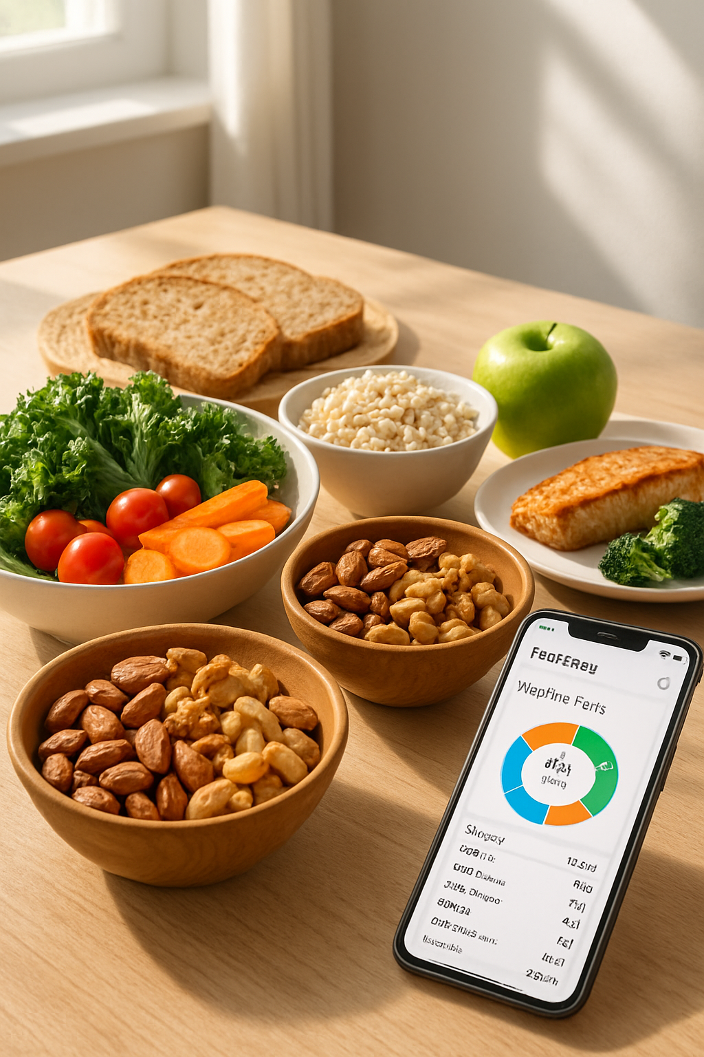 A person using the SnapEat AI meal tracking app on their phone to take a picture of a healthy salad, demonstrating diet consistency.