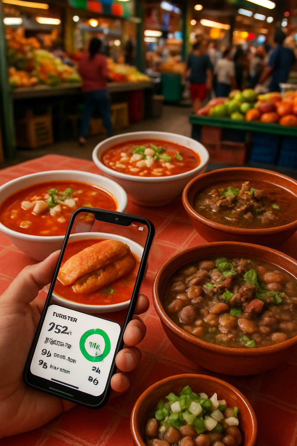 A vibrant plate of Jalisco's famous birria stew being analyzed by the SnapEat AI food recognition app.