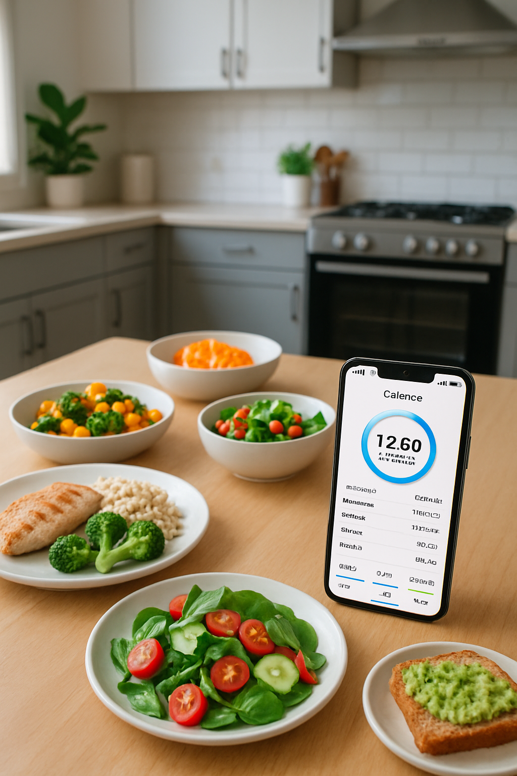 A smartphone displaying the SnapEat AI meal tracking app, a meal tracking app that uses photo recognition of a healthy meal.