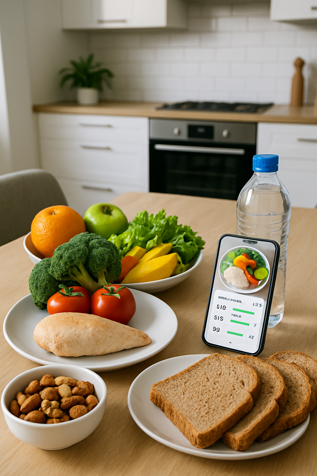 A smartphone displaying the SnapEat AI meal tracker app, analyzing a photo of a healthy meal to help users with the #Vinicius Challenge.