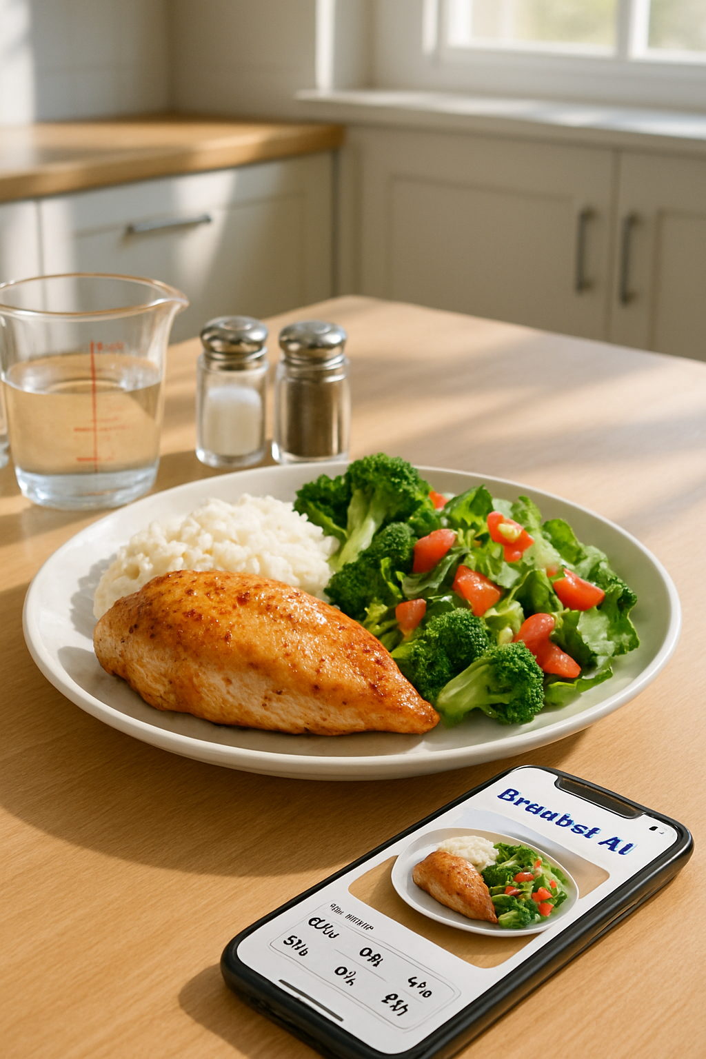A smartphone showing the SnapEat AI food tracker app analyzing a meal from a photo, demonstrating how to track calories automatically.