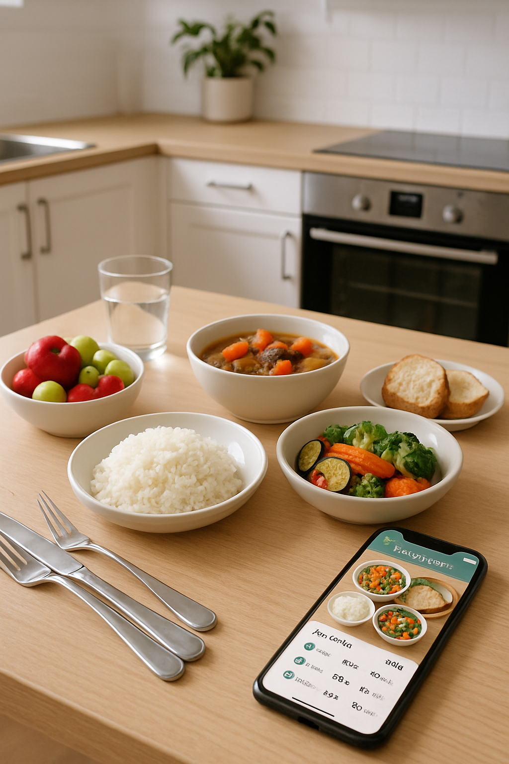 A smartphone using the SnapEat AI calorie tracker app to identify and analyze a healthy meal via photo food recognition