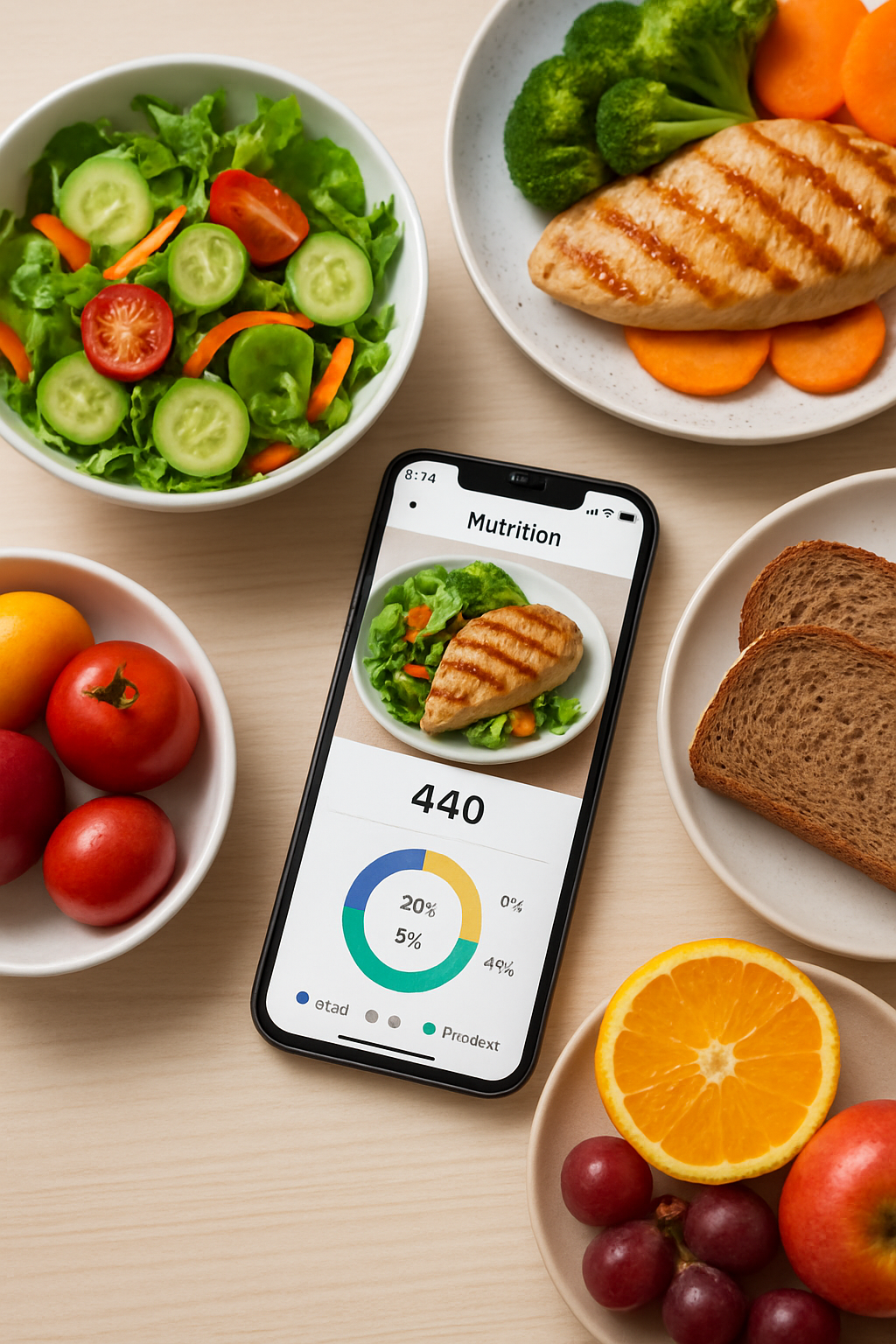 A smartphone screen showing the SnapEat AI nutrition tracker app analyzing a picture of a healthy meal.