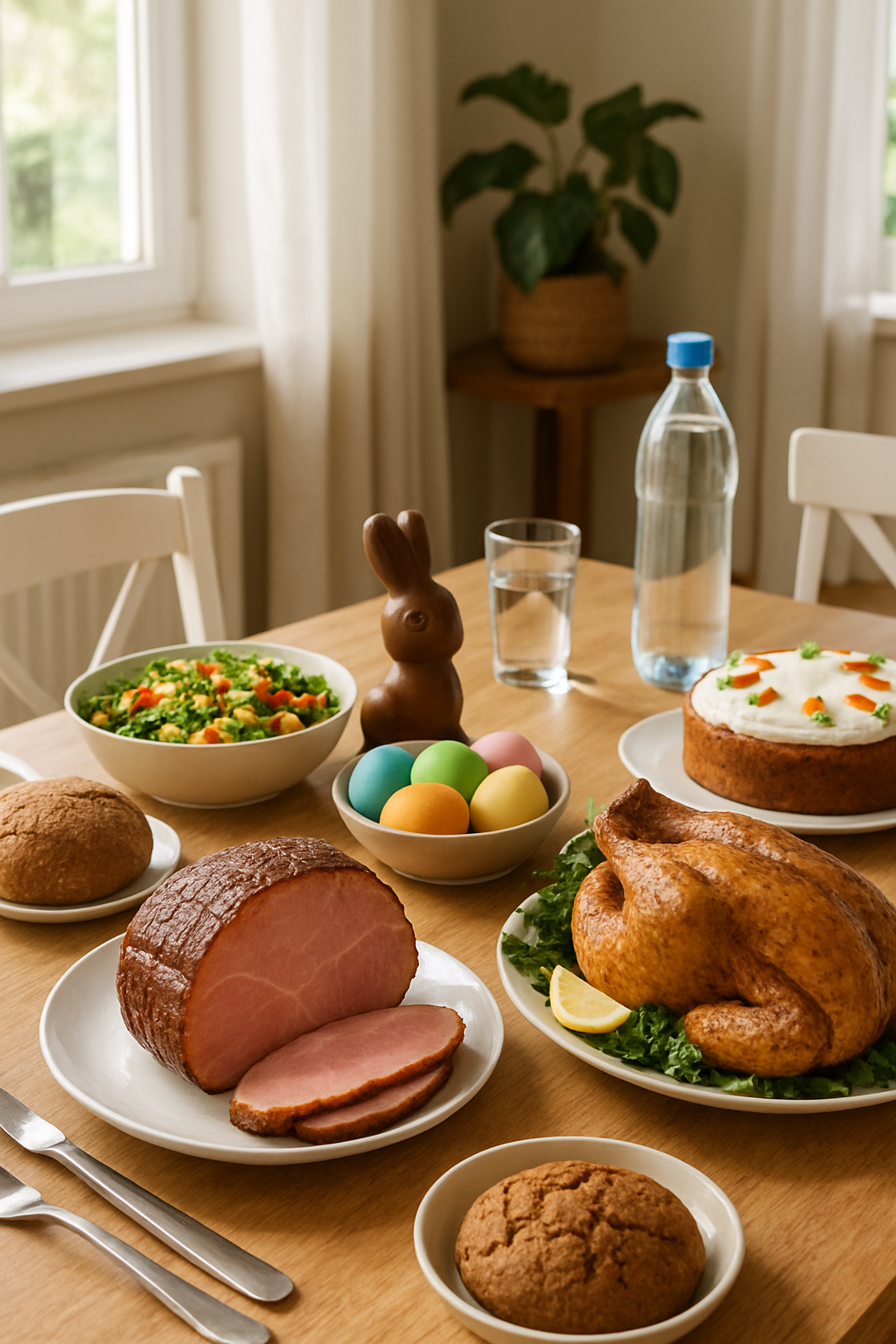 A healthy Easter plate with turkey and vegetables being tracked with the SnapEat AI food tracker app.