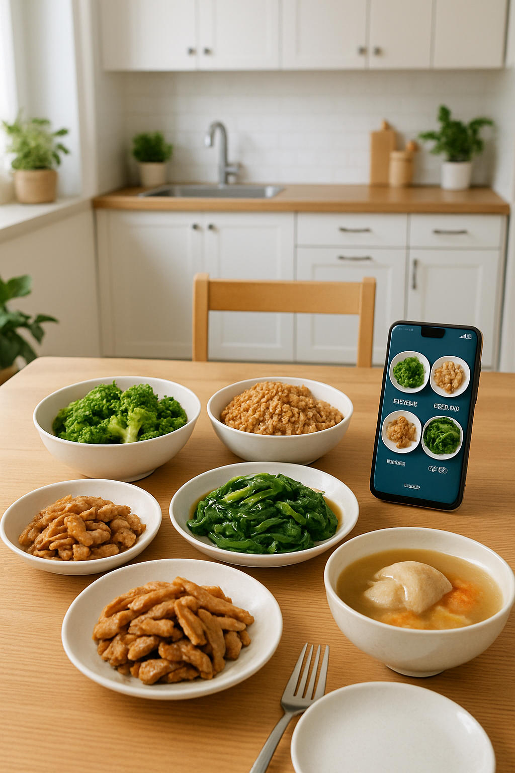 Smartphone showing the SnapEat AI app analyzing a healthy meal of salmon and vegetables, illustrating the smart calorie counter feature.