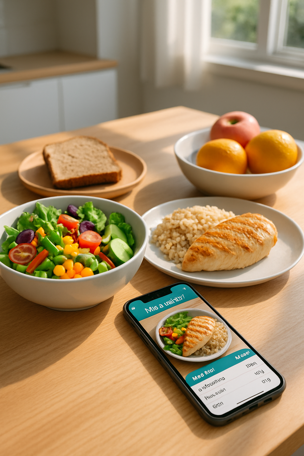 A smartphone showing the SnapEat AI app tracking a meal, inspired by the Sidemen Challenge.