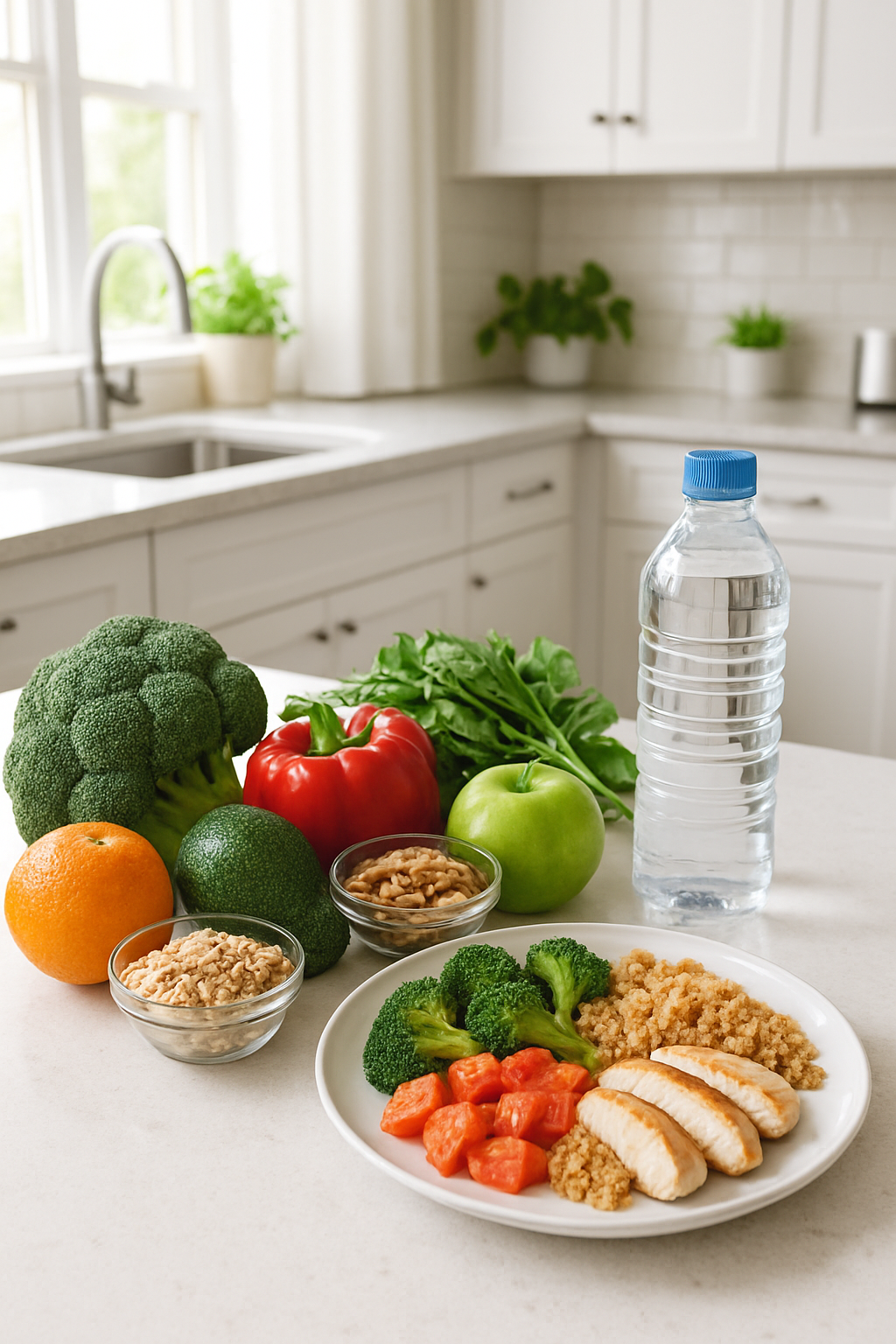 A healthy and balanced meal featuring grilled chicken, quinoa, and a fresh salad with cherry tomatoes and avocado, representing a successful weight loss strategy.