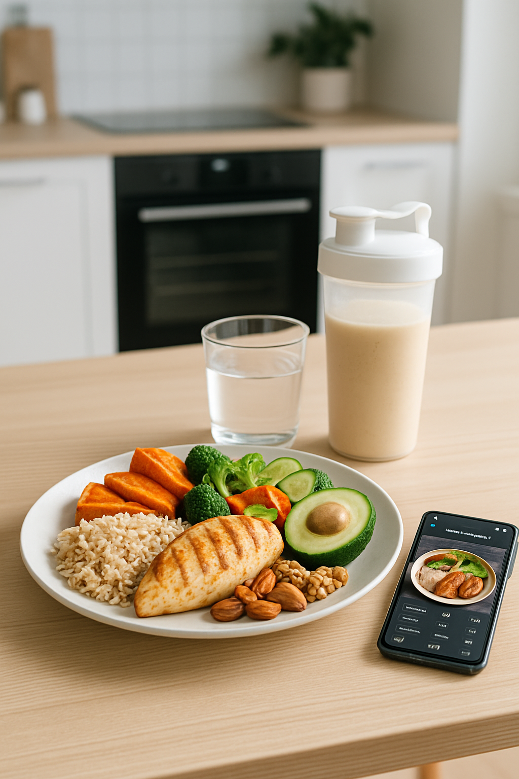 A plate of healthy #madridista fuel with chicken and vegetables, tracked using the SnapEat AI meal tracking app.