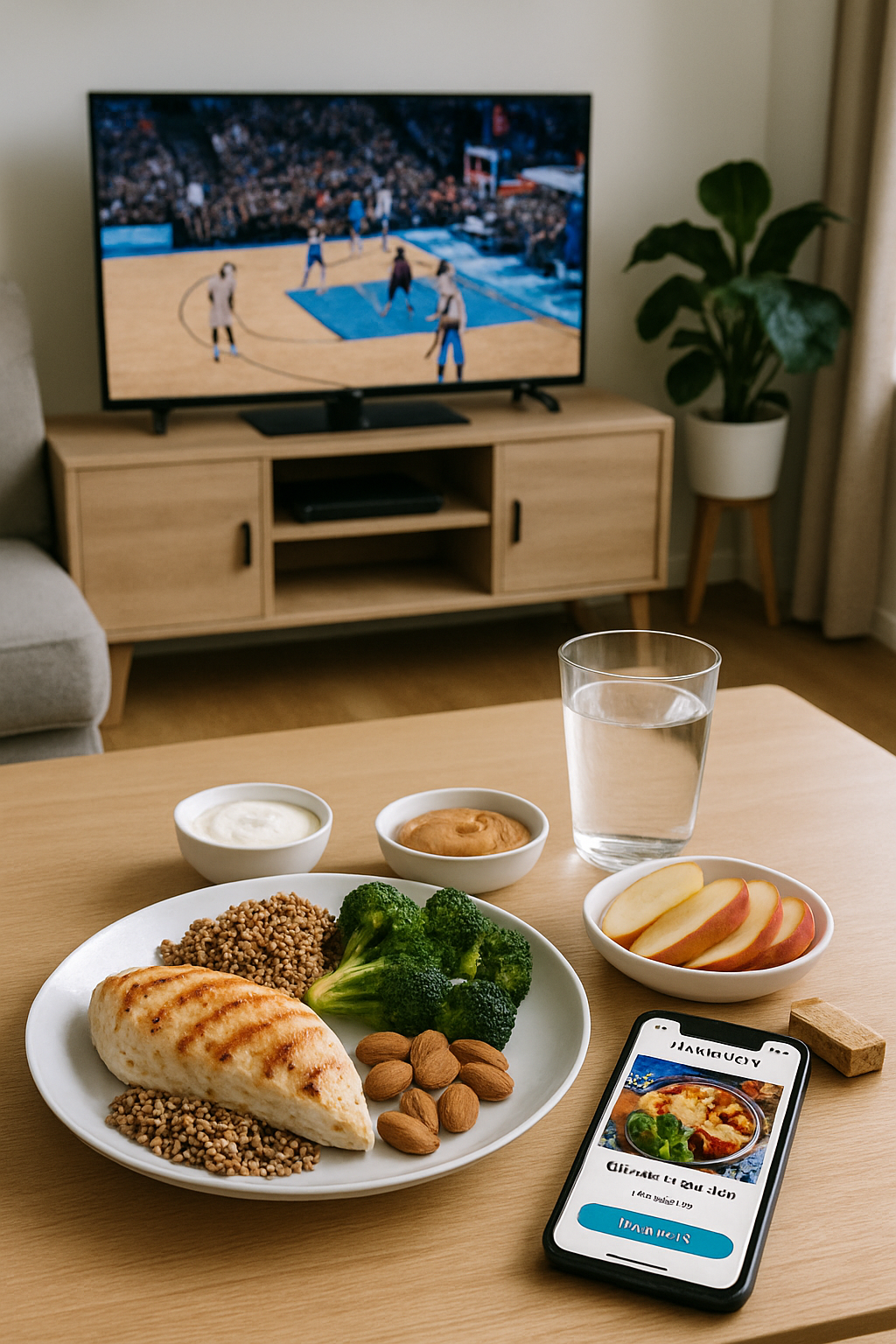 A plate of healthy game day food including grilled chicken and quinoa, representing good game day nutrition.