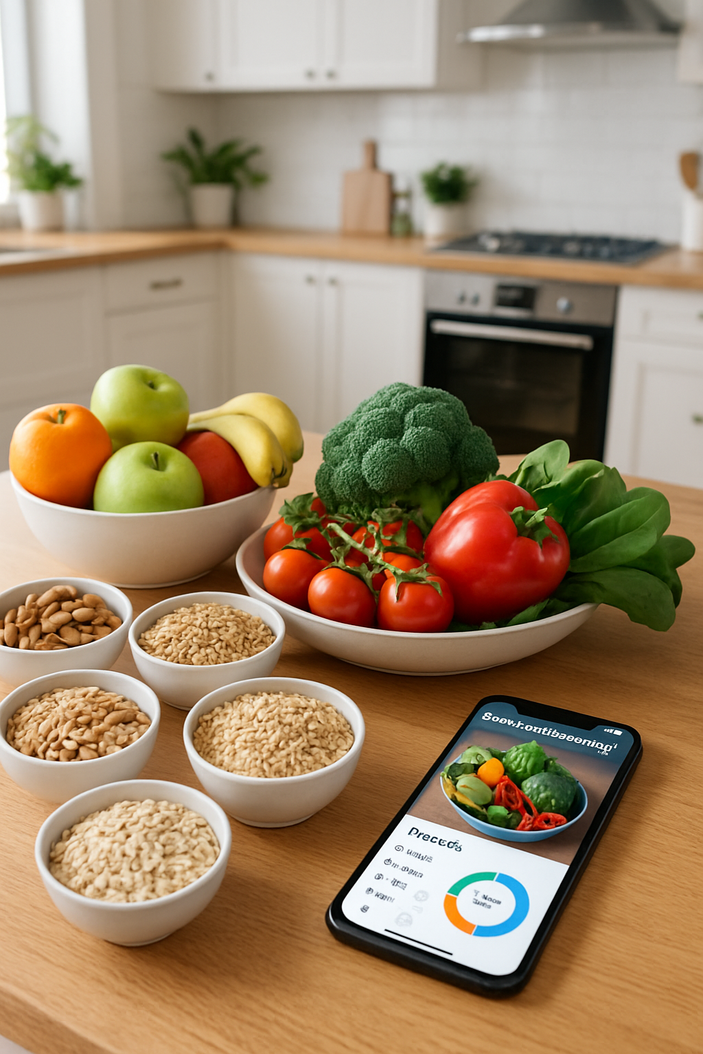 Smartphone showing the SnapEat AI food journal app analyzing a healthy meal with vegetables and chicken.