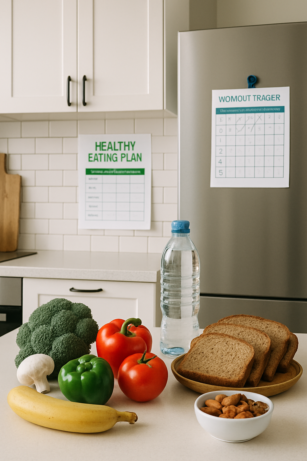 A healthy meal with fruits and vegetables laid out, representing the effective weight loss strategies enabled by SnapEat AI.