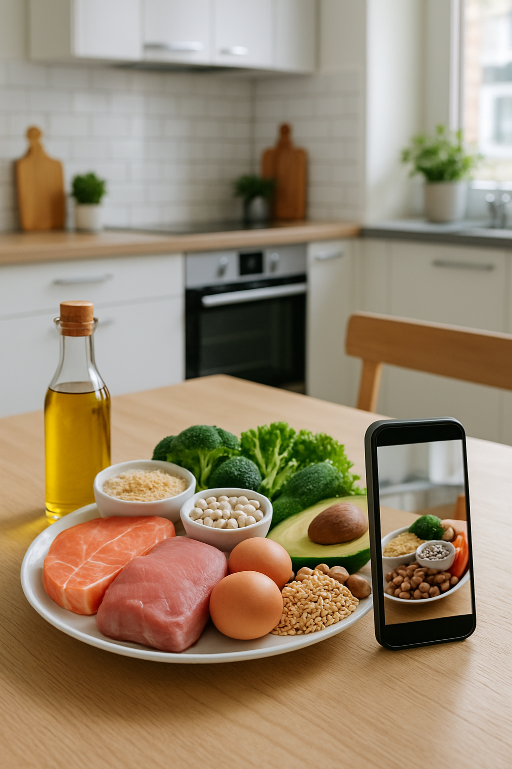 Man using the SnapEat AI nutrition tracker app on his phone for smarter health tracking, with a Daredevil-inspired hero silhouette in the background.