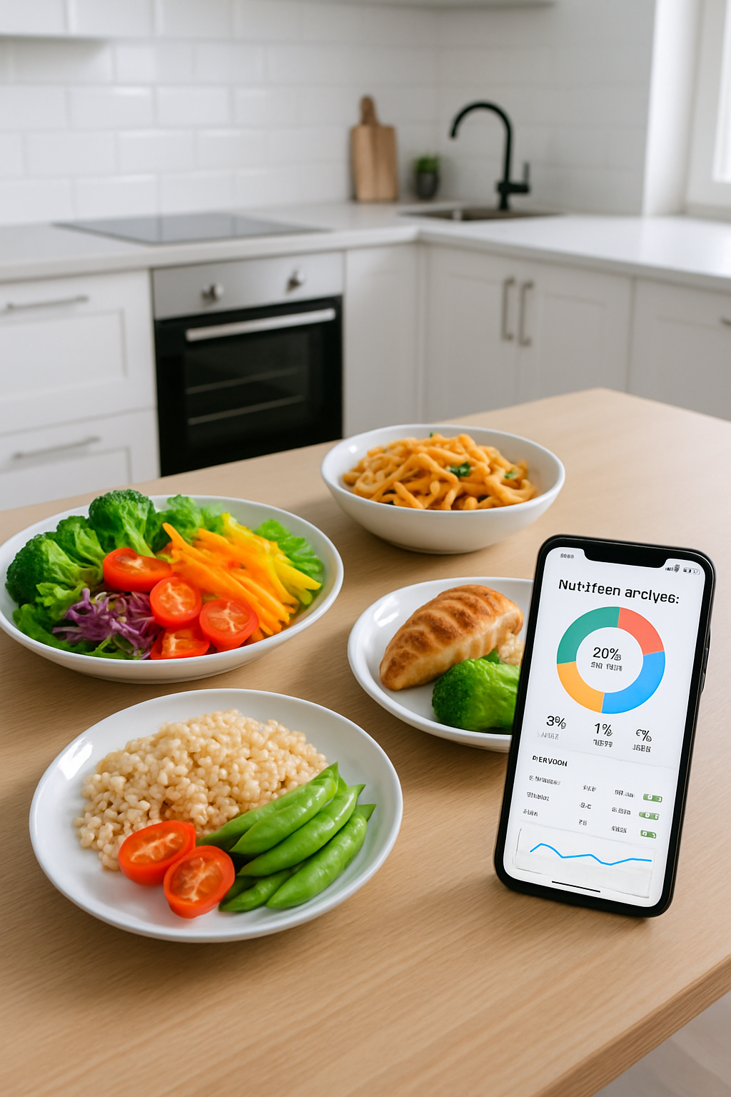 A smartphone displaying the SnapEat AI calorie counter app's analysis of a healthy salmon and vegetable meal.