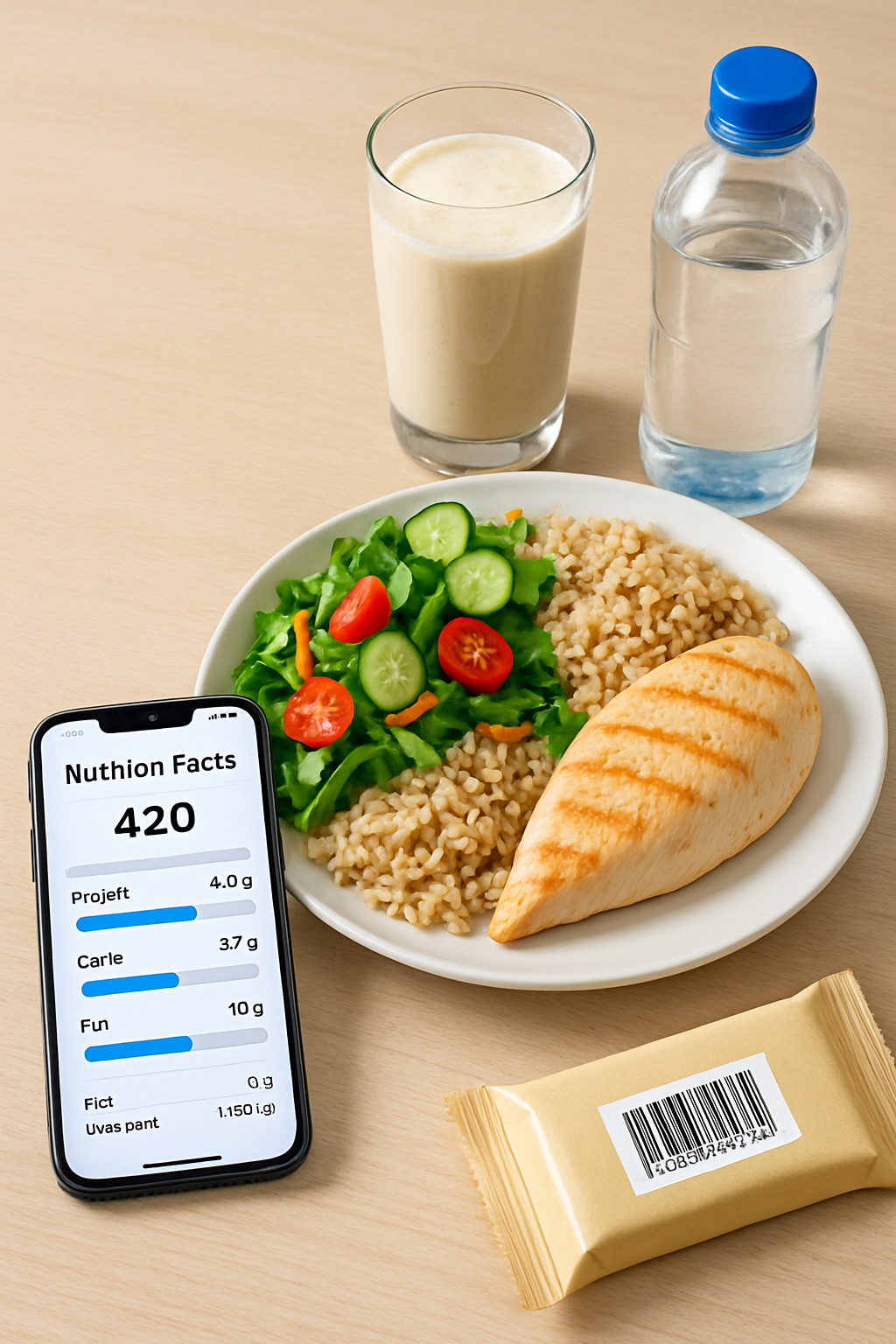 A #teamnasdas athlete using CalorieCoachAI smart calorie tracker app to log a meal on their phone.