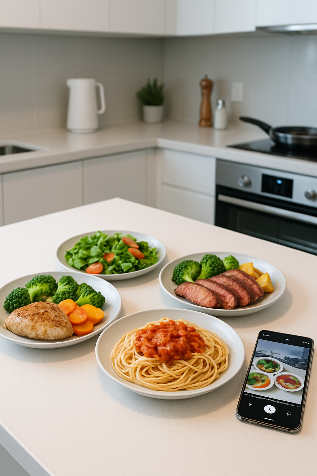 Smartphone showing the SnapEat AI app interface analyzing a photo of a healthy meal of salmon and vegetables.
