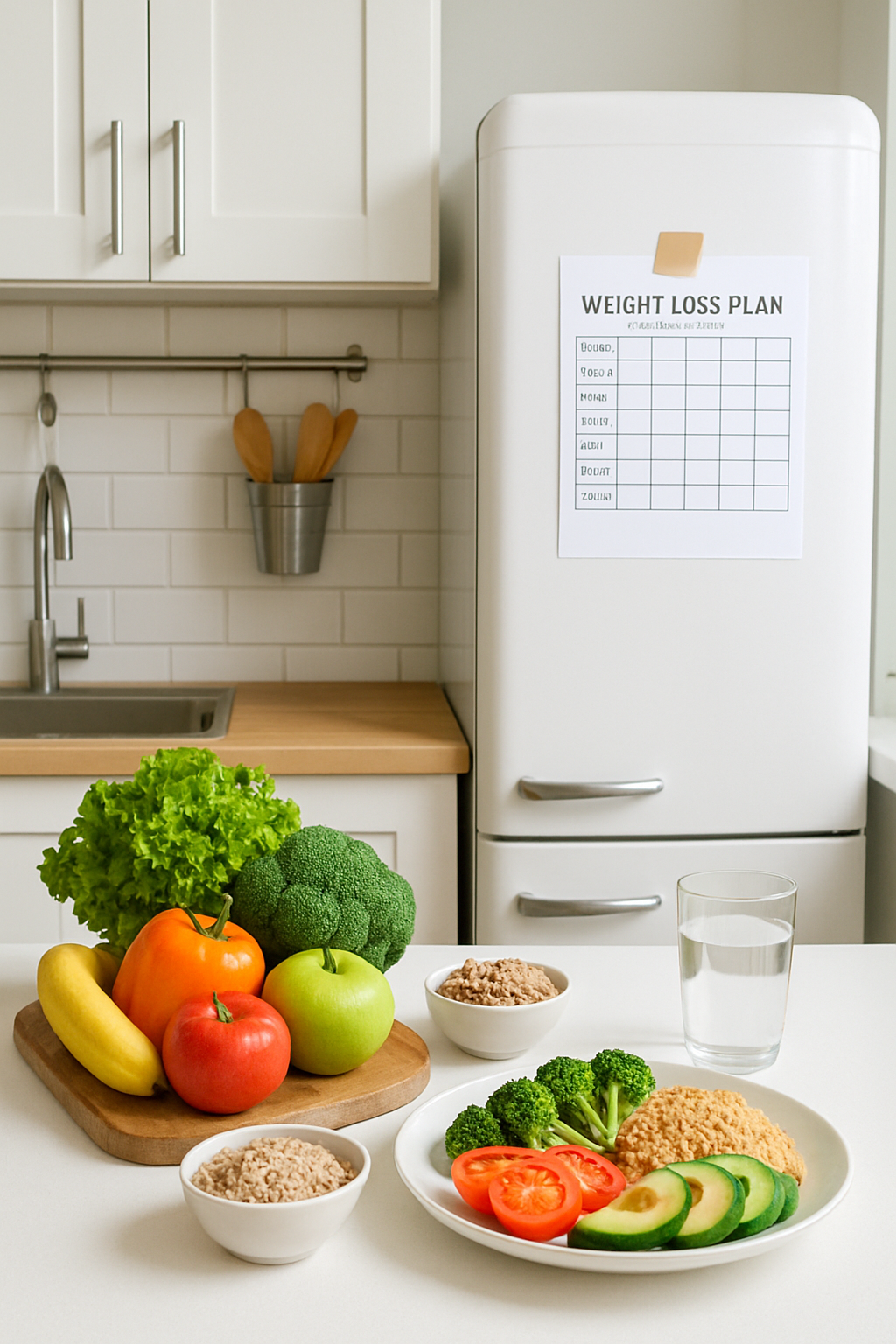 A vibrant image showing healthy foods like fruits and vegetables, symbolizing a successful weight loss journey with SnapEat AI.