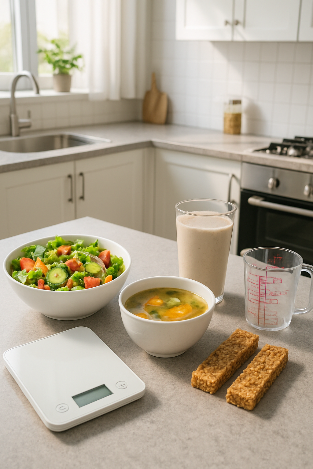 A smartphone displaying the SnapEat AI app next to a healthy meal, symbolizing smart diet management.