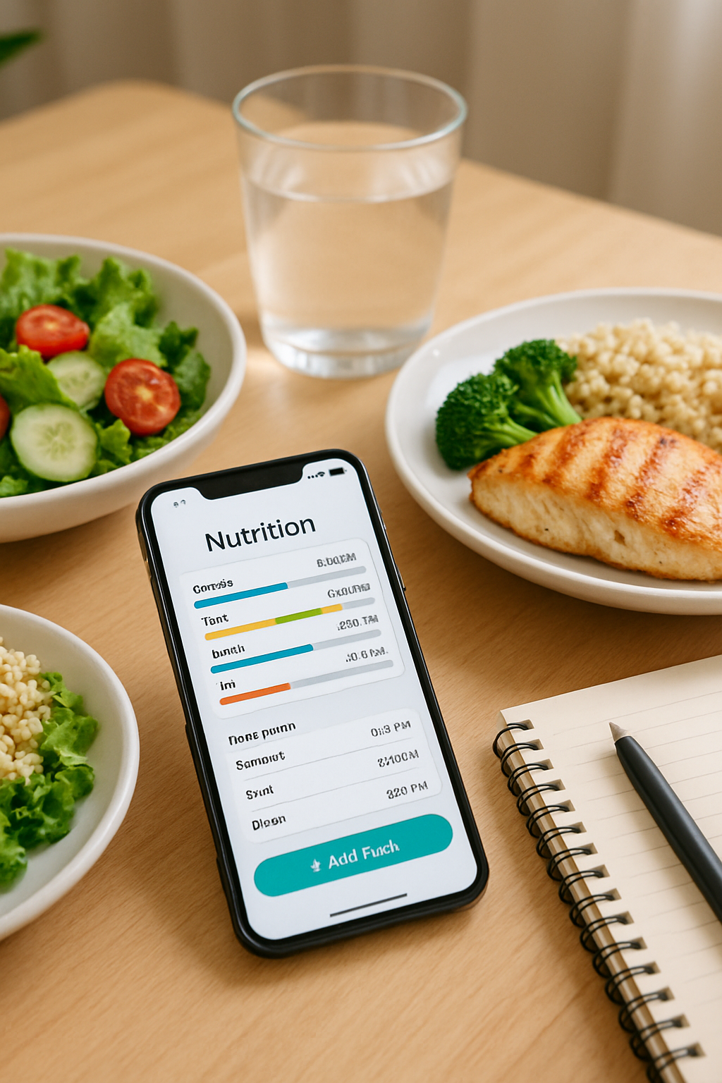 A smartphone displaying the SnapEat AI calorie counter app with a healthy meal, representing achieving 2026 health goals.