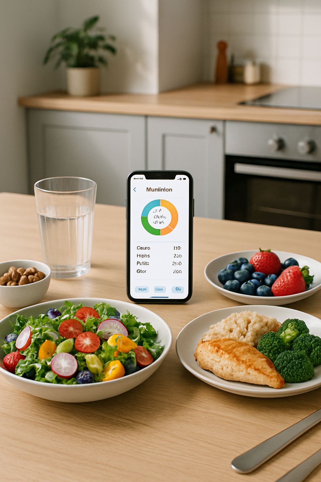 Smartphone using SnapEat AI app to recognize food on a salad plate