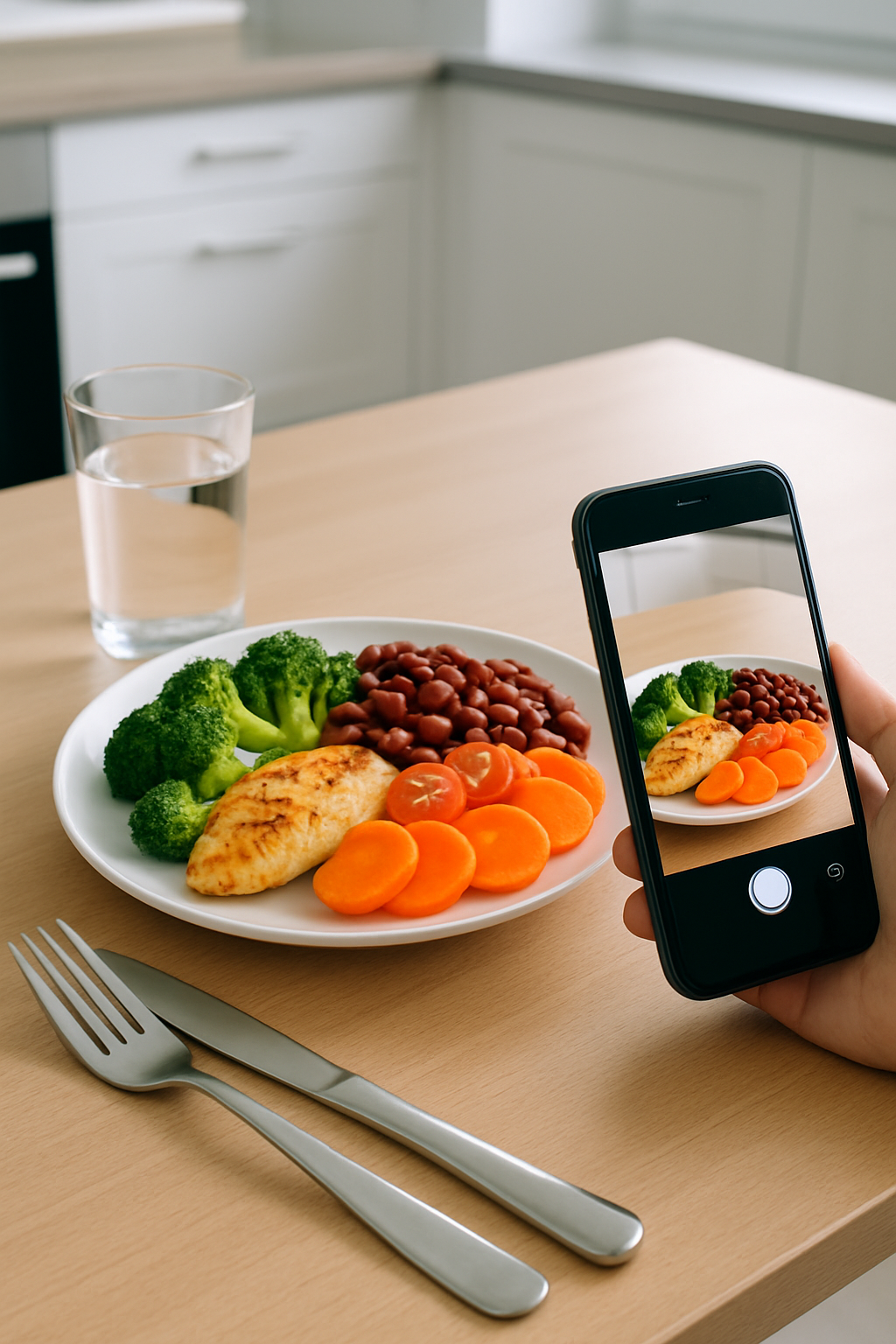 Athlete with quadriplegia using SnapEat AI for nutrition tracking on a smartphone.