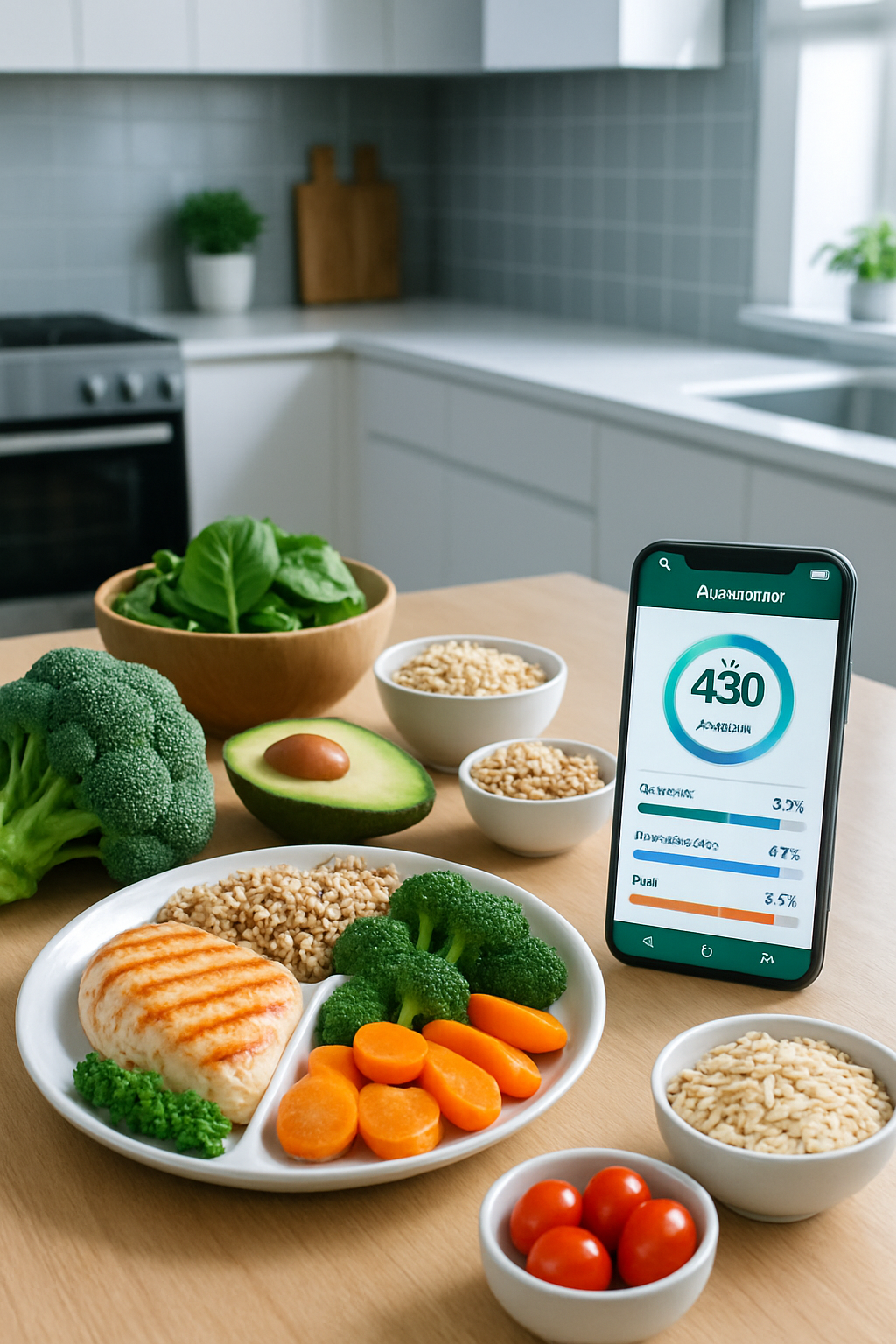 Smartphone screen showing the SnapEat AI nutrition coach app interface analyzing a healthy salad.