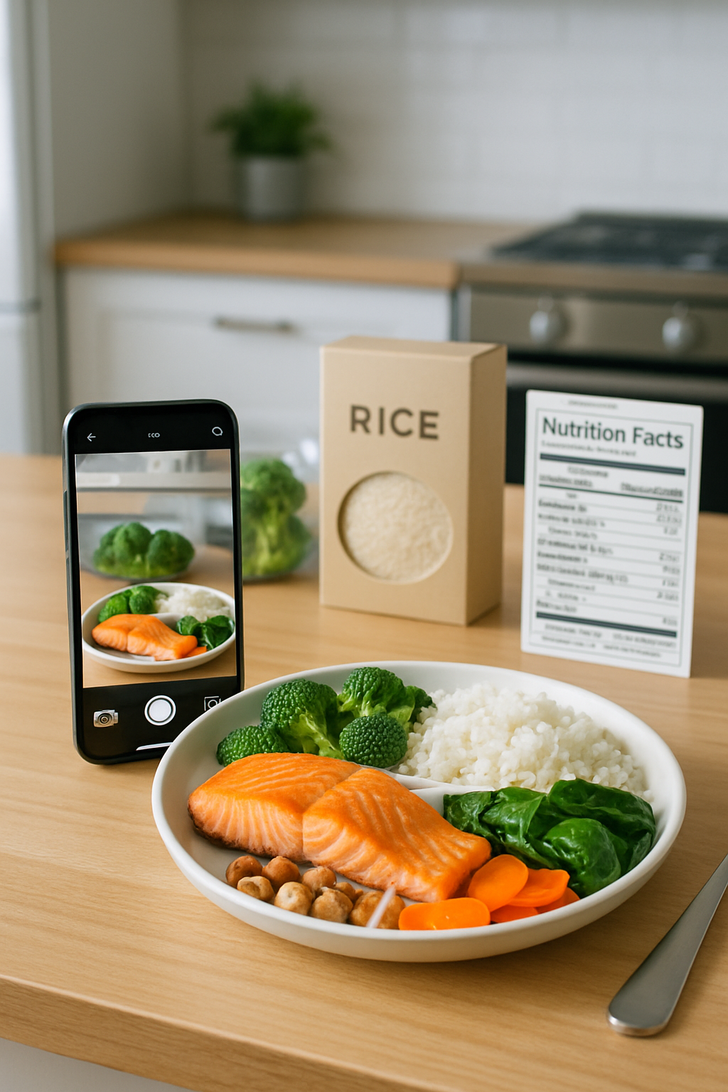 Smartphone displaying the SnapEat AI app, which is analyzing a photo of a meal to provide precision nutrition tracking data.