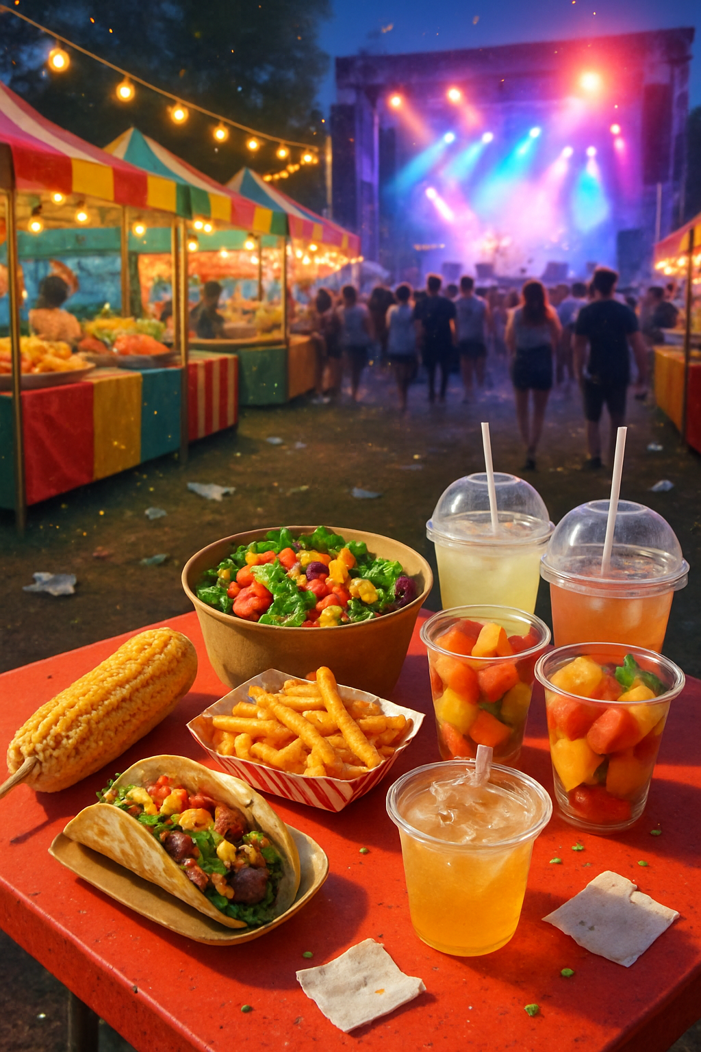 A person at a music festival using the SnapEat AI app on their phone to track the calories in a taco.
