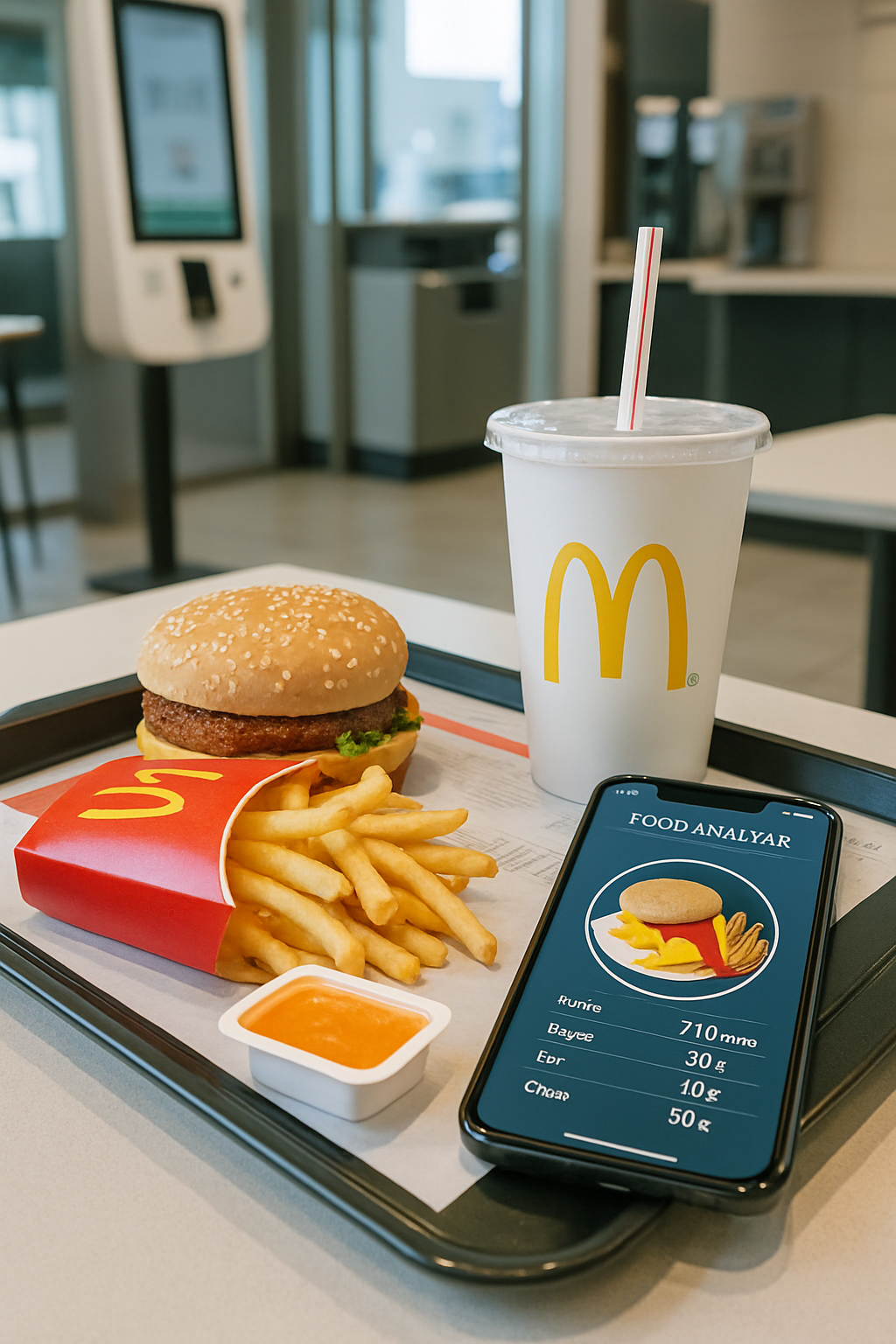 User tracking a McDonald's meal with the SnapEat AI calorie tracker app on their phone.